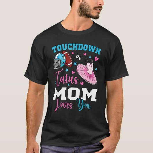 Gender reveal touchdowns or tutus mom matching bab t-shirt (Voorkant)