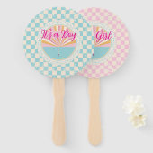 Gender Reveal Two-Sided Blue-Pink Plaid Checkered Handwaaier (Voorkant en achterkant)