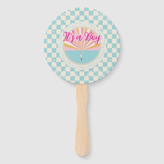 Gender Reveal Two-Sided Blue-Pink Plaid Checkered Handwaaier (Voorkant)