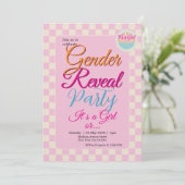 Gender Reveal Two-Sided Blue-Pink Plaid Checkered Kaart (Staand voorkant)