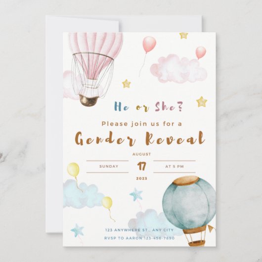 Gender reveal uitnodiging ballon cloud (Voorkant)