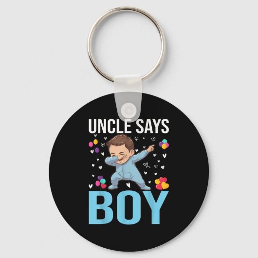 Gender Reveal Uncle Says Boy Matching Family Baby Sleutelhanger (Voorkant)