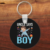 Gender Reveal Uncle Says Boy Matching Family Baby Sleutelhanger (Voorkant)