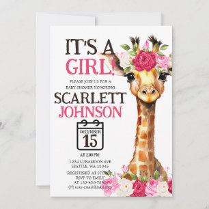 Gender Reveal voor Baby Meisje Giraffe Baby shower Kaart