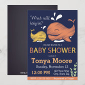 Gender Reveal Whale Baby shower Invitation Kaart (Voorkant / Achterkant)