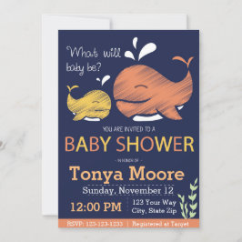 Gender Reveal Whale Baby shower Invitation Kaart