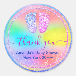 Gender Revival Baby shower Holografische Eenhoorn Ronde Sticker