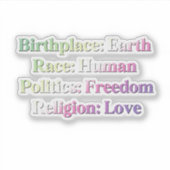 Genderfae Pride - Geboorteplaats: Aarde. Ras: Mens Sticker (Voorkant)