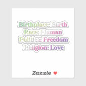 Genderfae Pride - Geboorteplaats: Aarde. Ras: Mens Sticker (Vel)