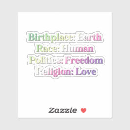 Genderfae Pride - Geboorteplaats: Aarde. Ras: Mens Sticker