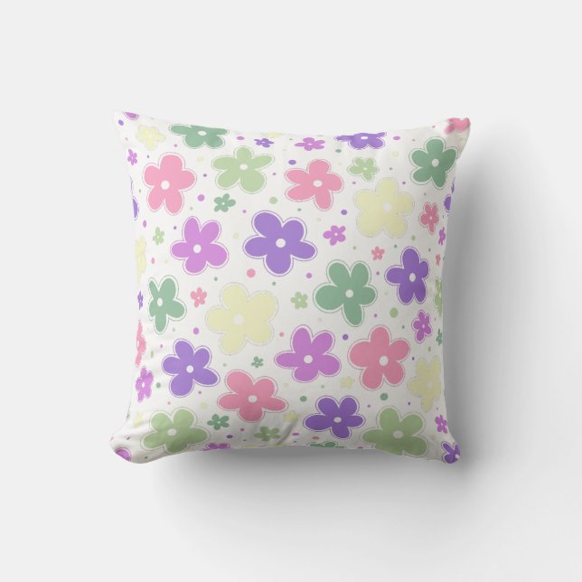 Genderfae Pride Vlag Bloemen Doodle Pastel Roze Kussen (Voorkant)