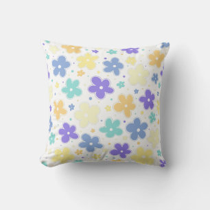 Genderfaun Pride Vlag Bloemen Doodle Pastel Blauw Kussen