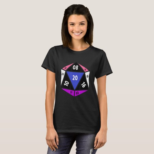 Genderfluid D20 Dice Nonbinary Rainbow Pride LGBTQ T-shirt (Voorkant volledig)