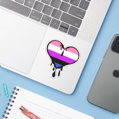 Genderfluid Pride Dripping Heart Sticker (Laptop met iPhone)