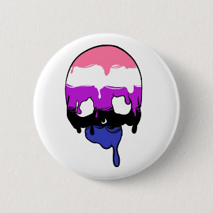 Genderfluid Pride Dripping Skull Ronde Button 5,7 Cm