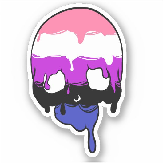 Genderfluid Pride Dripping Skull Sticker (Voorkant)
