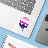 Genderfluid Pride Dripping Skull Sticker (Laptop met iPhone)