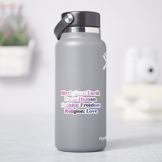 Genderfluid trots - Geboorteplaats: Aarde. Ras: Me Sticker (HydroFlask)