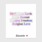 Genderfluid trots - Geboorteplaats: Aarde. Ras: Me Sticker (Vel)