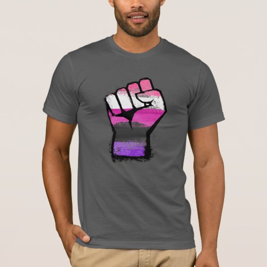 Genderfluid trotsvuist t-shirt (Voorkant)