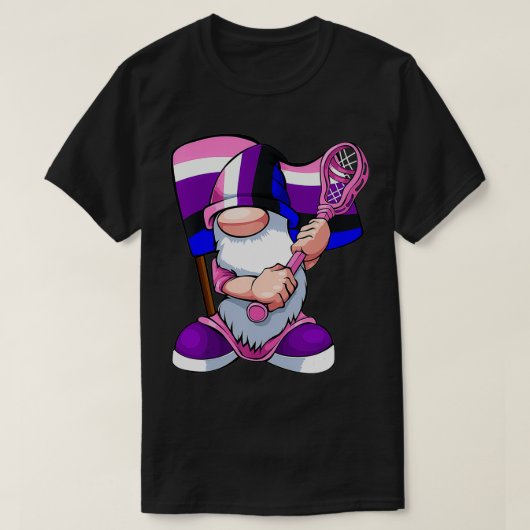 Genderfluïde Lacrosse Player LGBTQ Gnome Pride Fla T-shirt (Design voorkant)