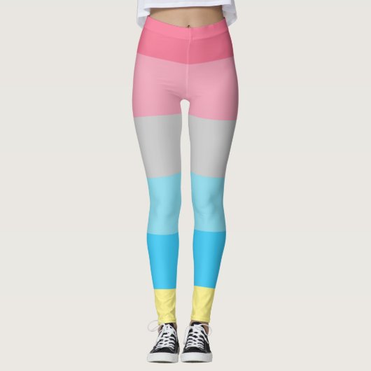 Genderflux Vlag Roze Blauw Grijs Geel Gestreept LG Leggings (Voorkant)