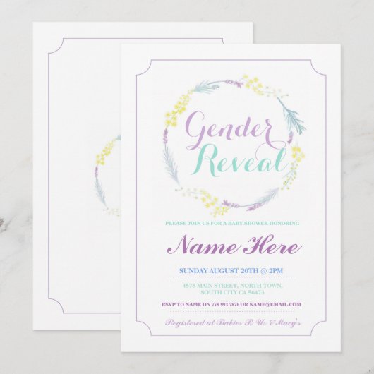 Gendergelijkheid onthullen Baby shower Roze Floral Kaart (Voorkant / Achterkant)