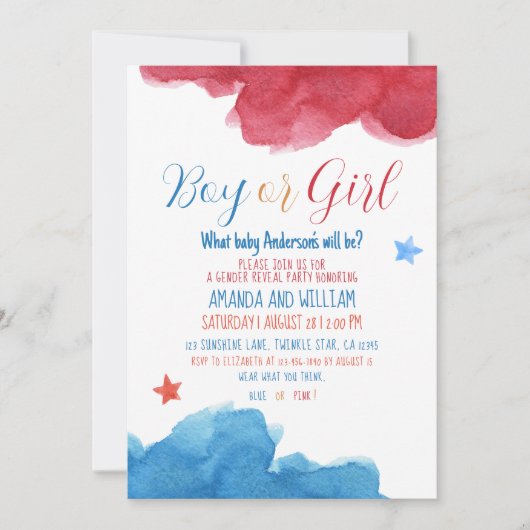 Genderkwesties onthullen Roze en Blauwe Partij Kaart (Voorkant)