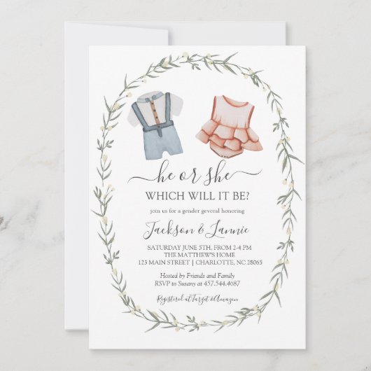 Genderkwesties onthullen uitnodiging,  sekse onthu kaart (Voorkant)