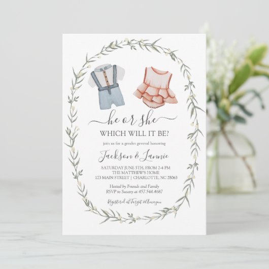 Genderkwesties onthullen uitnodiging,  sekse onthu kaart (Staand voorkant)