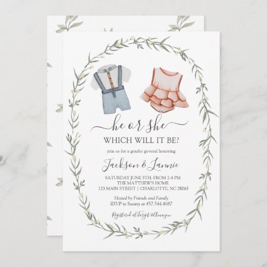 Genderkwesties onthullen uitnodiging,  sekse onthu kaart (Voorkant / Achterkant)