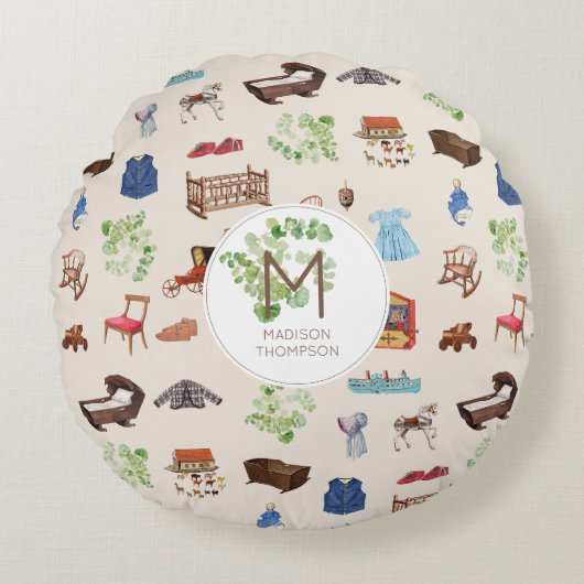 Genderneutraal  Baby kinderspeelgoedpatroon Rond Kussen (Voorkant)