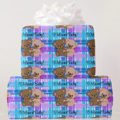 Genderneutraal Baby shower Aangepaste tekst Teddy  Cadeaupapier