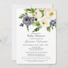 Genderneutraal Baby shower Blauw en room Floral Kaart