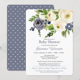 Genderneutraal Baby shower Blauw en room Floral Kaart