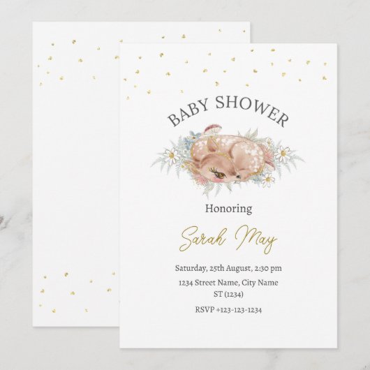 Genderneutraal Baby shower Cute Deer Kaart (Voorkant / Achterkant)