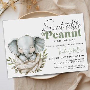 Genderneutraal Baby shower Elephant Greenery Gold Kaart