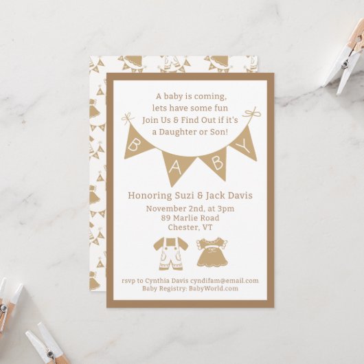 Genderneutraal Baby shower Kaart (Voorkant / Achterkant in situ)