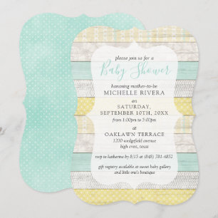 Genderneutraal Baby shower Mint Yellow Rustisch ho Kaart