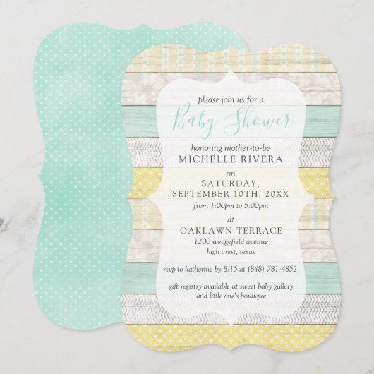 Genderneutraal Baby shower Mint Yellow Rustisch ho Kaart (Voorkant / Achterkant)