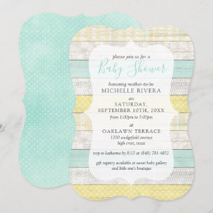 Genderneutraal Baby shower Mint Yellow Rustisch ho Kaart