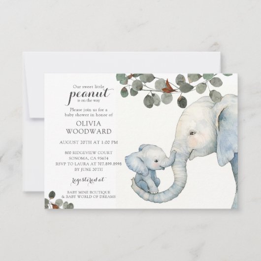 Genderneutraal Baby shower olifant en groen Kaart (Voorkant)