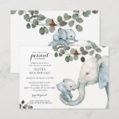 Genderneutraal Baby shower olifant en groen Kaart (Voorkant / Achterkant)