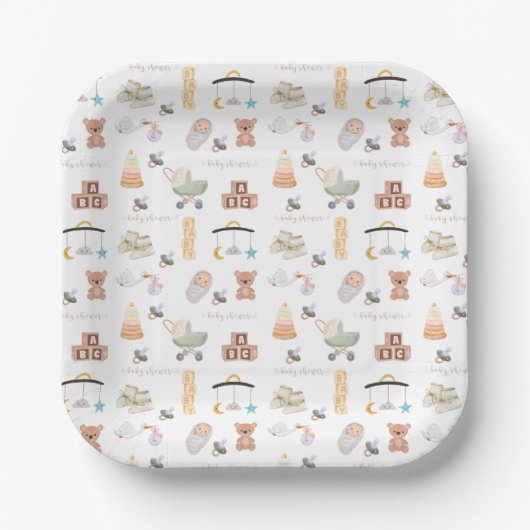 Genderneutraal Baby shower Papieren Bordje (Voorkant)