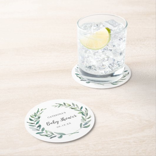 Genderneutraal Baby shower Rustic Greenery Wreate Ronde Kartonnen Onderzetter (Insitu)