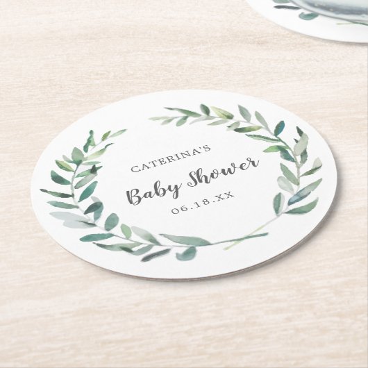 Genderneutraal Baby shower Rustic Greenery Wreate Ronde Kartonnen Onderzetter (Gebogen)