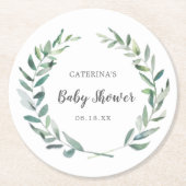 Genderneutraal Baby shower Rustic Greenery Wreate Ronde Kartonnen Onderzetter (Voorkant)