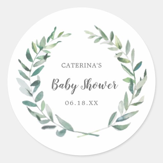 Genderneutraal Baby shower Rustic Greenery Wreate Ronde Sticker (Voorkant)