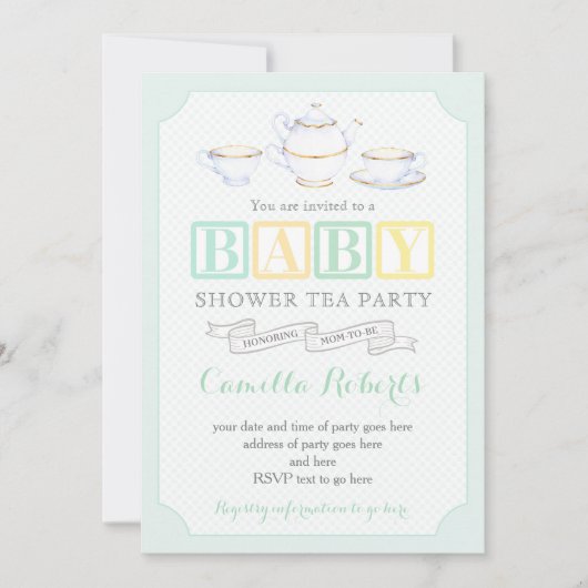 Genderneutraal  Baby shower Tea Party Kaart (Voorkant)