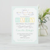 Genderneutraal  Baby shower Tea Party Kaart (Staand voorkant)
